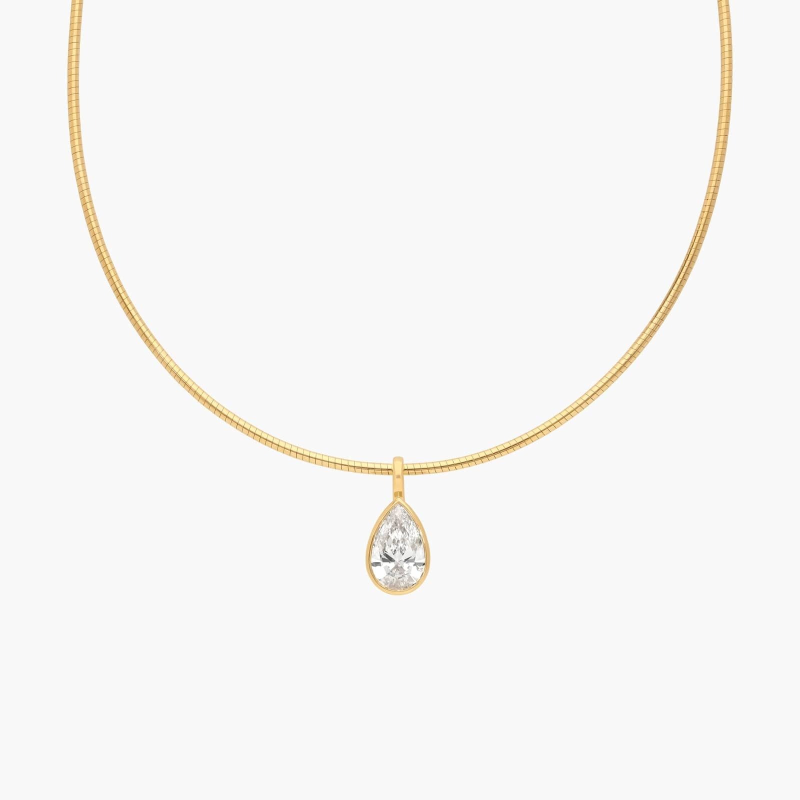 Pear diamond pendant on a gold omega chain